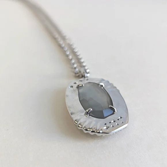 Kendra Scott Anna Gray Apatite Pendant Long Chain Necklace Cubic Zirconia Accent - Picture 7 of 11